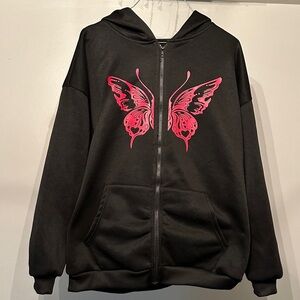 Black Hoodie with Pink Butterfly Design